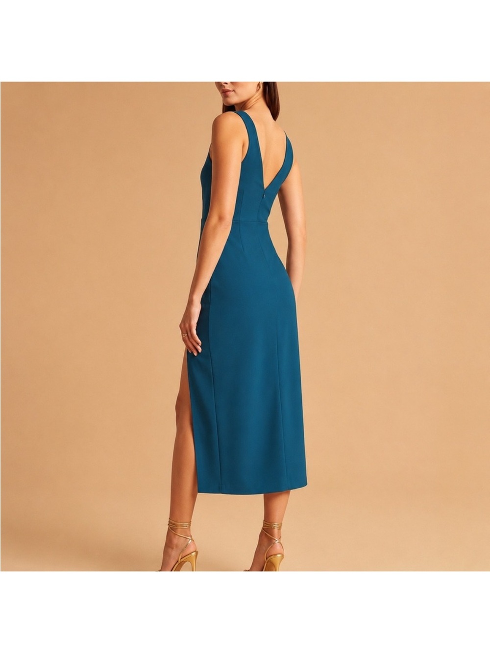 Abercrombie & Fitch Teal Plunge Sleeveless Midi Dress